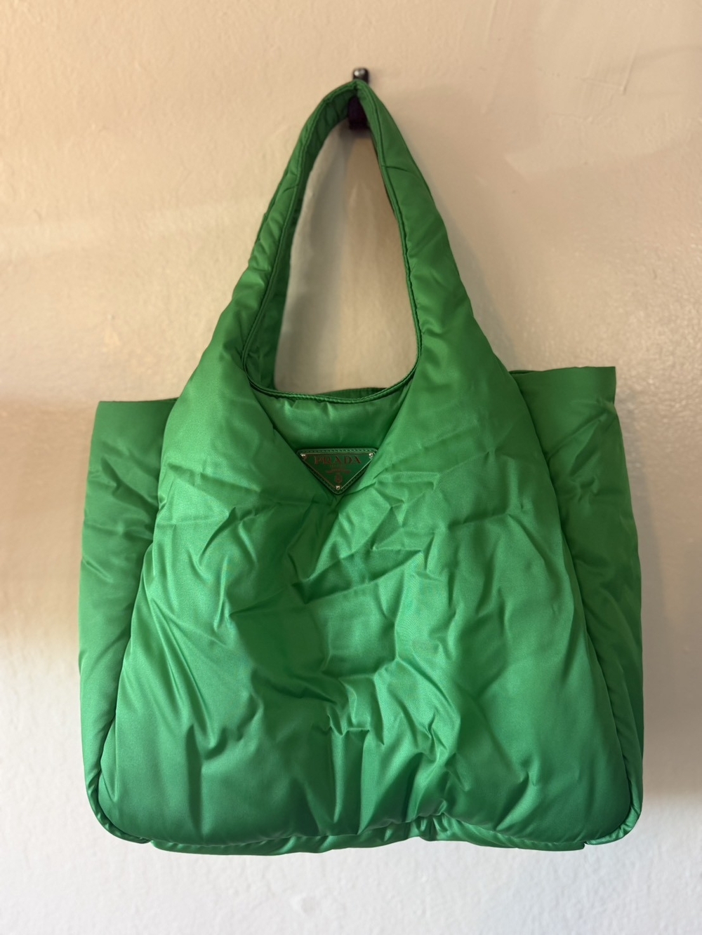 Prada Green Quilted Nylon Tote Bag